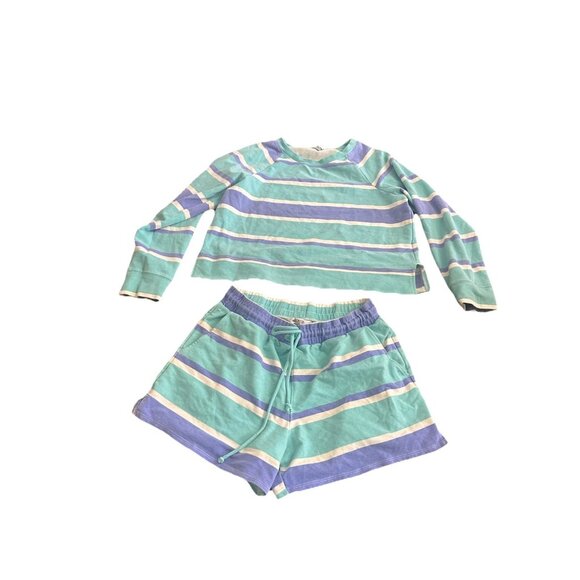 Wildfox 2-piece blue striped lounge top shorts set outfit women’s Small - Picture 1 of 3